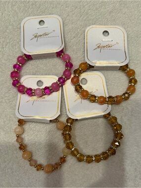 Pink and Gold Superstar Accessories Beaded Stretch Bracelet - set of 4